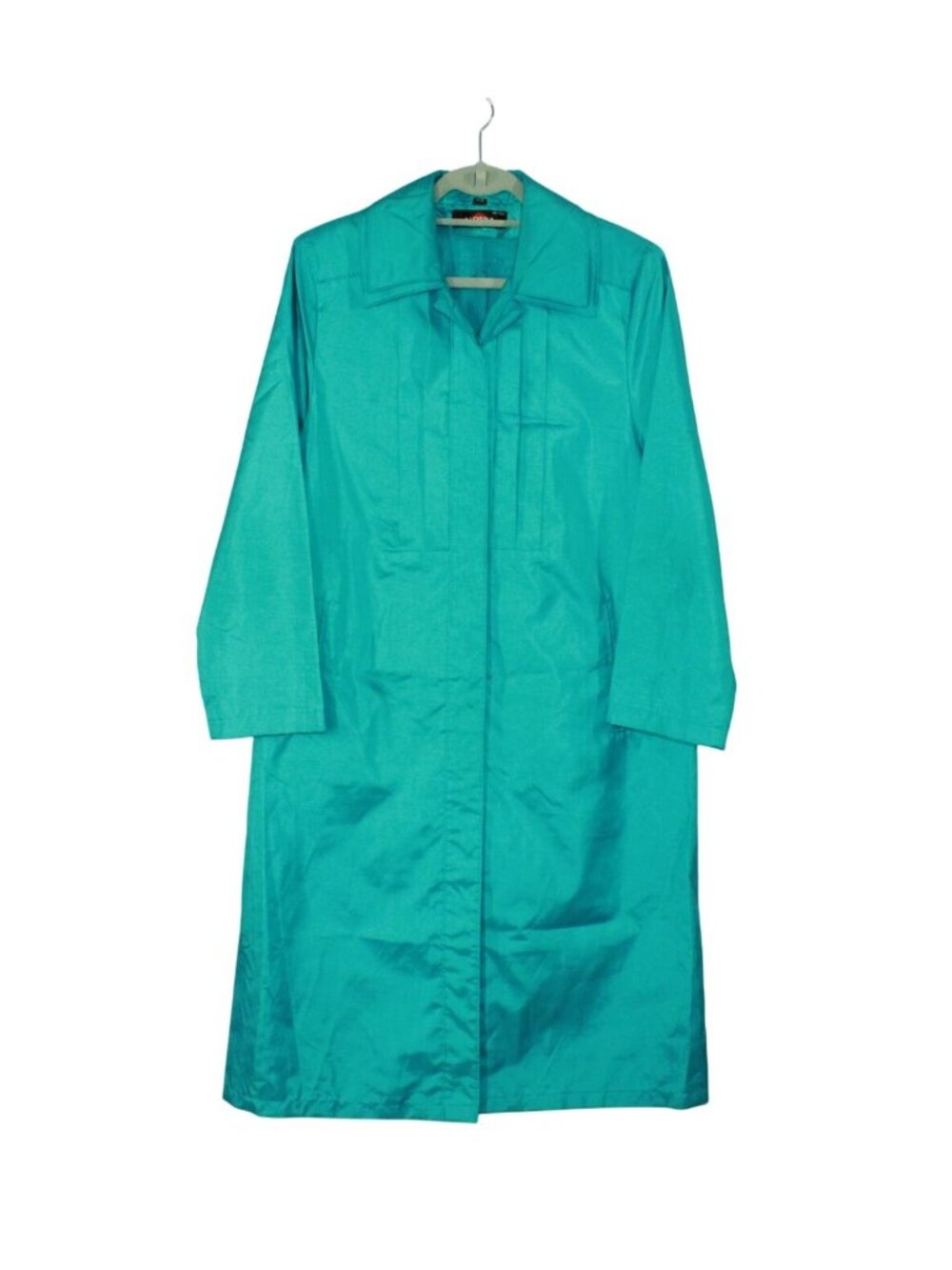 Vintage Alorna Long Lightweight Spring Trench Coat Teal Size 12 Pet - Picture 1 of 12